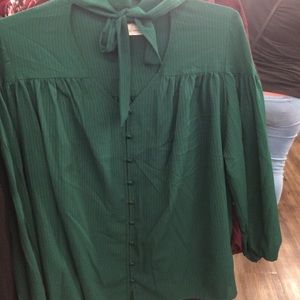 Women’s Long Sleeve Tie Neck Top, Green